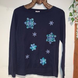 Talbots Blue Winter Snowflake Sweater